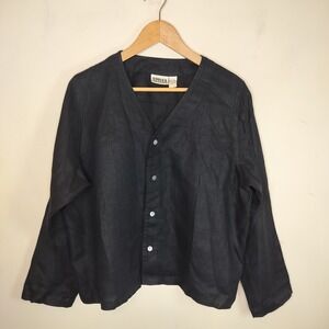 Chico's Design Black Linen Button Up Shirt Boxy Lagenlook